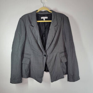 New York & Company One Button Stretch Lined Blazer Jacket Black White Size 16